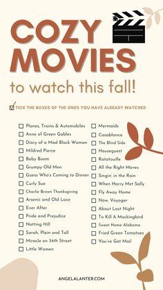 a poster with the words cozy movies to watch this fall