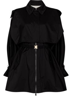 Pamanzi belted trench coat from MONCLER featuring black, classic collar, detachable hood, front press-stud fastening, belted waist, two front flap pockets, long sleeves, belted cuffs and straight hem. | Moncler Pamanzi belted trench coat Chic Black Outerwear With Belted Cuffs, Designer Outerwear With Belted Cuffs, Modern Black Outerwear With Belted Cuffs, Designer Black Outerwear With Concealed Front Fastening, Designer Black Outerwear With Belted Cuffs, Black Designer Outerwear With Belted Cuffs, Luxury Black Belted Outerwear, Moncler Jacket, Belted Trench Coat