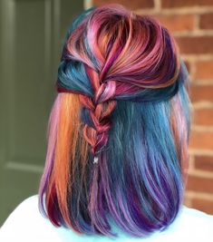 Vivid Winter Hair Color, Red Hair With Colored Streaks, Edgy Fall Hair Color, Multicolor Hair Ideas, Under Color Hair Ideas Blondes, Summer Vivid Hair Color, Pixie Color Ideas, Multi Color Hair Ideas, Colored Tips Hair