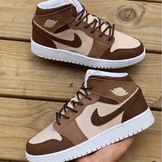 Casual Brown Jordan Shoes With Boost Midsole, Casual Brown High-top Jordan Shoes, Casual Brown Lace-up Jordan Shoes, Casual Brown Jordan Shoes With Round Toe, Air Jordan Ones, Jordan Ones