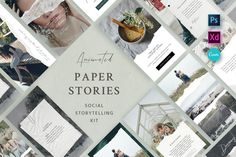 the paper stories social storytelling kit is displayed on a wall with photos and text