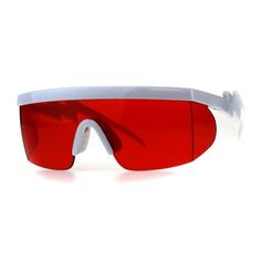 Unisex funk plastic safety goggle style rectangular side visor exposed hippie retro pop color lens half rim large sunglasses. (ss7380col) Size: one size.  Color: White.  Gender: male.  Age Group: adult. Cheap Retro Shield Sunglasses With Anti-reflective Coating, 80s Sunglasses, Large Sunglasses, Sunglasses White, Pop Color, Retro Pop, Color Lenses, Flats Top, Cloth Bags