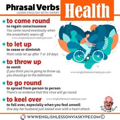 a poster with the words phrasal verbs and an image of a woman riding a bike