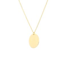 Engravable Circle Pendant in 14k Yellow Gold on an 18 inch chain Everyday 14k Gold Oval Pendant Necklace, 14k Gold Medallion With Cable Chain, 14k Gold Medallion Cable Chain Jewelry, Yellow Gold Oval Pendant Medallion Necklace, Tarnish Resistant, Oval Link Necklace With Polished Finish As Gift, Classic 14k Gold Custom Necklace, Classic Initial Pendant Necklace With Cable Chain, Classic Initial Pendant Cable Chain Jewelry, Classic Jewelry With Initial Pendant On Cable Chain