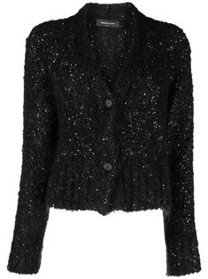 sequin-embellished knitted cardigan from FABIANA FILIPPI featuring black, mohair blend, knitted construction, sequin embellishment, V-neck, front button fastening, long sleeves, straight hem and ribbed cuffs and hem. Paper Squishy, Embellished Cardigan, Christian Dior Haute Couture, Sequin Cardigan, Sequin Embellishment, Rib Knit Cardigan, Airport Fashion, Ribbed Cardigan, Cardigan Black