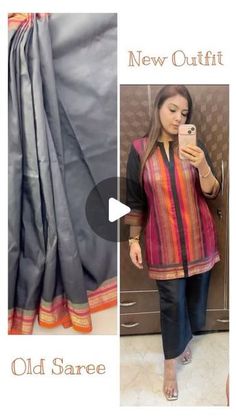 MUKTI BATRA on Instagram: "Old saree turned into a beautiful new outfit 😍   If draping a saree creates a mess for you then you should definitely try this style   So many other styles can be customised   Save it & Share it without your friends   Follow us for more such videos 💝   #fashion #style #newoutfit #saree #oldsaree #newdesign #silksaree #indowestern #reuse #fashionstyle #fashionblogger #designer #fashionideas   (Saree, new designs, fashion, style, customisation, new ideas, fashionable, designer)" Suits Made Out Of Old Sarees, Indian Dress Made Out Of Saree, Saree Turned Into Dress, Saree To Dress Ideas, Saree Into Kurti Designs, Suit From Saree Ideas, Saree Makeover Ideas, Old Dupatta Reuse Ideas, Old Saree Dress Ideas