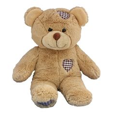 a brown teddy bear with hearts on it's chest