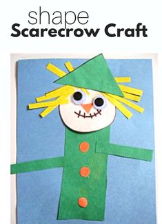 a paper scarecrow craft with the words shape scarecrow crafts on it's side