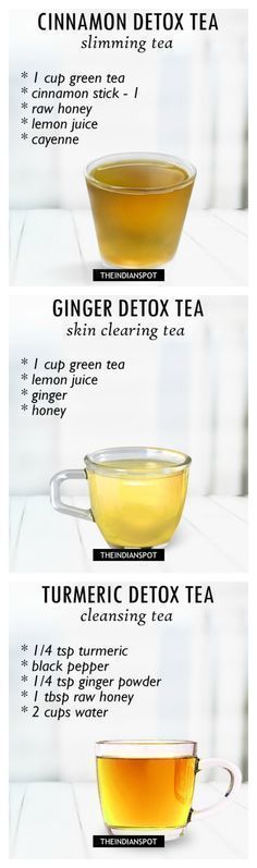 Specific tea recipes for cleansing and detox. Spice up your morning green tea with ingredients such as ginger, turmeric, cinnamon, honey, and cayenne. 3 recipes included. #healthy #drinks #diet Ginger Detox, Detox Tea Recipe, Resep Smoothie, Tea Cleanse, Makanan Diet, God Mat, Idee Pasto Sano