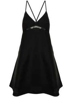 black silk-cotton blend flared design faille V-neck thin shoulder straps cut-out detailing two side inset pockets mid-length straight hem rear criss-cross straps Pleated Skirt Dress, Midi Dress Black, Corset Mini Dress, Versace Outfit, Halter Midi Dress, Jonathan Adler, Dress Zipper, Strap Design, Cutout Dress