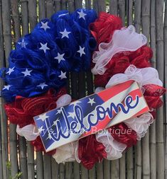 a patriotic wreath with the words welcome on it