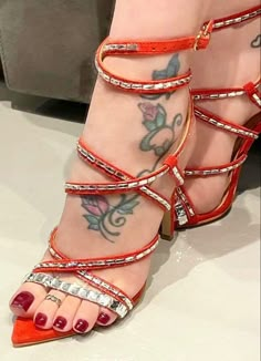 Girly Sandals, Orange Heels, Gorgeous Heels, Fun Heels, Cute Toes, Ankle Strap Sandals Heels, Open Toe High Heels, Foot Jewelry, Fashion High Heels