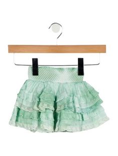 Infant girls' blue LoveShackFancy skirt with lace trim and elasticized waistband. Designer size 18-24M. Hand wash. Ruffle Skirt, Size 2, Toddler Girl, Lace Trim, Trim, Lace, Blue, Design