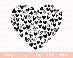 the svg - png heart is shown in black and white, with lots of hearts