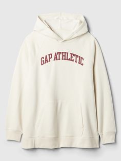 Soft, comfy fleece. Long raglan sleeves with banded cuffs. Hood. Gap Athletic graphic at front. Kanga pocket. Banded hem. #527467 Graphic Hoodie, Graphic Hoodies, Raglan Sleeve, Gap, Sweatshirts Hoodie, Band, Sweatshirts