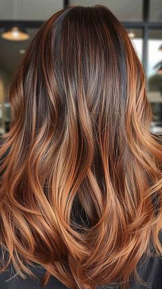 25 Must-Try Autumn Hair Colors for 2024: Upgrade Your Hair This Fall | Lookosm Brunette Balayage Hair Cinnamon, Fall Hair Color Auburn, Dramatic Fall Hair Color, Caramel Auburn Highlights, Auburn Highlights In Dark Blonde Hair, Autumn Hairstyles 2024, Autumn 2024 Hair Colour, Dipped Hair Color, Autumn 2024 Hair