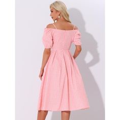 It's simple but elegant and classic, making you cute and feminine—Retro Gingham Dress for Ladies, and youth girls, designed with padded bust. High-collected waist design perfectly shapes your figure, and a concealed zipper at the back will be a must-have dress for your wardrobe. The sundresses are suitable for daily wear, beach, shopping, party, dating, etc. The casual plaid midi dress is the perfect dress for a beach vacation, daily hangout, wedding, or work, Suitable for spring, summer, autumn Vintage Spaghetti, Vintage Gingham, Dress For Ladies, Beach Shopping, Midi Sundress, Pink Coat, Midi Short Sleeve Dress, Gingham Dress, Plaid Dress