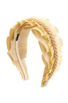 Our Layered Headband is one of those styles that is simple, yet such a statement! It features pleated wide ribbon under a satin-like ruffled layer,  and then it's topped off with a twisted rope! Band Nails, Pearl Bridal Headband, Hat Bands, Stylish Headbands, Ribbon Headbands, Gold Headband, Velvet Headband, Fancy Hats, White Headband