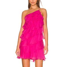 New With Tags Amanda Uprichard "Posie" Hot Pink Cerise Ruffle Mini Dress. Bright Pink In Color With Tiered Ruffles. Relaxed Body Silhouette, One Shoulder With Asymmetrical Back Strap. Hidden Back Zipper Closure. Size Xs - 16" Pit To Pit; 14" Waist; 23" Length From Pit. Msrp: $255 Brand: Amanda Uprichard Department: Womens Type: Dresses Style: Mini Size: Xs Color: Pink Material: 100% Polyester Condition: New Occasion: Party, Birthday, Event, Cocktail, Resortwear Measurements Provided, Otherwise P Glamorous Flowy Cocktail Dress, Tiered Midi Dress For Night Out, Chic Summer Ruffle Evening Dress, Tiered Evening Dresses For Spring, Chic Summer Evening Ruffle Dress, Flowy Flirty Evening Dress, Flirty Tiered Midi Dress For Parties, Flirty Flowy Party Midi Dress, Flirty Flowy Midi Dress For Party