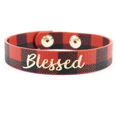 Blessed Buffalo Plaid Leather Snap Button Bracelet-Red Plaid Friendship Bracelet, Buffalo Plaid Clay Earrings, Brown Punk Leather Bracelet For Gift, Buffalo Plaid Mugs, Buffalo Plaid Earrings, Plaid And Leather, Button Bracelet, Buffalo Plaid, Buffalo