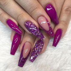 Nirvana Nails, Ongles Gel Violet, Nail Desi, Nails With Glitter, Nails Designer, Purple Acrylic Nails, Nails Fake