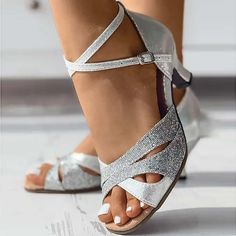 Category:Sandals; Upper Materials:Satin,PU; Season:Summer,Fall; Heel Type:Low Heel; Gender:Women's; Style:Vintage,Elegant; Heel Height(inch):1-2; Outsole Materials:Rubber; Occasion:Party,Club; Closure Type:Ankle Strap; Pattern:Hollow-out; Listing Date:08/14/2023; 2024 Trends:Glitter Crystal Sequined Jeweled,Ankle Strap Sandals; Foot Length:; Foot Width:; SizeChart1_ID:2:184043; Heel Height:Low Heel,Mid Heel Winter Sandals, Latin Shoes, Dance Heels, Ballroom Dance Shoes, Tango Dance, Bride Outfits, Latin Dance Shoes, Dear Future, Stylish Sandals