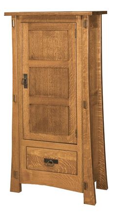 a wooden cabinet with two doors and drawers