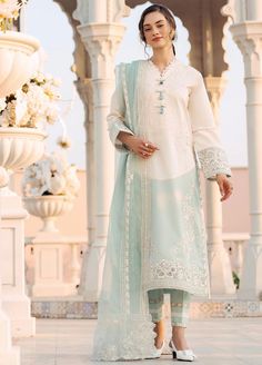 Discover the Mushq Pret Casual Lawn 3 Piece Suit D-07 Coastal Serenity, the perfect choice for a Pakistani wedding guest dress. This exquisite outfit combines elegance with comfort, featuring a beautifully designed lawn fabric that’s both breathable and stylish. The intricate patterns and coastal hues make it stand out, ensuring you’ll look stunning at any event. Embrace the blend of traditional charm and modern flair with this captivating ensemble, perfect for making a memorable impression. Green And White Outfit, Pakistani Clothes Online, Pakistani Designer Clothes, Delicate Embroidery, Luxury Wear, White Outfit, Lawn Suits, Pakistani Designers, Luxury Bridal