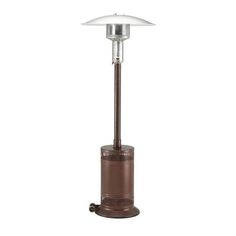 an outdoor patio heater is shown with the light on it's top and bottom