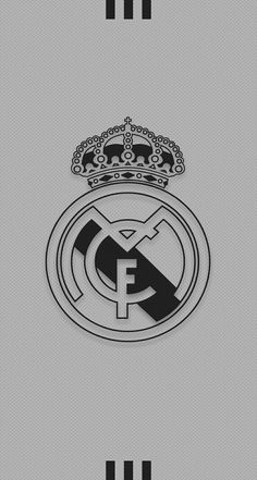 the real madrid logo is shown in this black and white poster, which features an image of