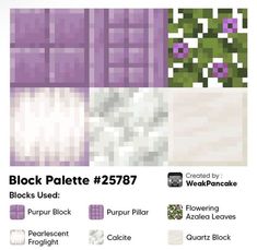 an advertisement for block palettes featuring purple flowers and white tiles with text that reads block palette 27877