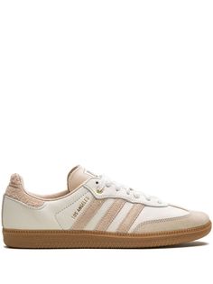 light beige suede/leather signature 3-Stripes logo contrasting heel counter round toe front lace-up fastening logo-print tongue branded insole gum-rubber sole These styles are supplied by a premium sneaker marketplace. Stocking only the most sought-after footwear, they source and curate some of the most hard to find sneakers from around the world. Beige Sneakers, Trendy Shoes Sneakers, Neutral Shoes, Shoe Wishlist, Shoe Inspo, Swag Shoes, Adidas X, Mode Inspo, Pretty Shoes