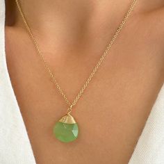 Raw chalcedony necklace - Green Chalcedony Gemstone Pendant! Wear it alone or as a Stacking necklace. The green color of this Rough chalcedony gemstone is so unique and impressive. This Crystal necklace is a great idea for a Christmas gift for her!  Handmade with High-Quality Solid 925 Sterling Silver * Finish: 24K Gold all over the sterling silver Handmade in Greece with love for everyone that looks for a Crystal Necklace full of positive vibes!  👁 SIZE 👁 Chain length available options   14 i Necklace Stacking, Chalcedony Crystal, Chalcedony Necklace, Stacked Necklaces, Green Chalcedony, Gem Necklace, Necklace Green, Green Necklace, Christmas Gifts For Her