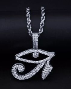 Magnificent 18k Gold plated Cubic Zirconia Eye of Horus Pendant Necklace, Luxuriously crafted with Micro insert CZ Diamonds, This Pendant Necklace comes with a 22" Rope Gold Chain, Lead and Nickle Free, Pendant size 11/2" x 11/4" Rhinestone Anklet, Rhinestone Bra, Gold Rope Chains, Gold Anklet, Eye Of Horus, Cz Pendant, Chain Anklet, Cz Diamond, Stylish Jewelry