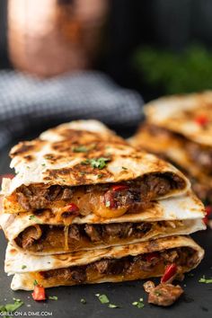 three quesadillas stacked on top of each other