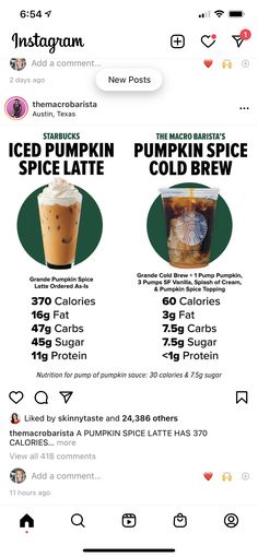 the menu for starbucks's pumpkin spice latte