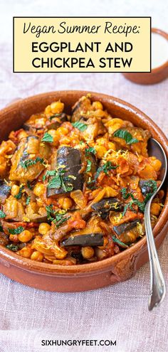 Eggplant and chickpea stew, Lebanese Moussaka. Eggplant Stew, Vegan Eggplant, Vegan Stew, Extra Protein, Eggplant Dishes, Chickpea Stew, Summer Recipe