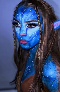 Blue Avatar Makeup, Avatar Cosplay Blue, Avatar Fancy Dress, Avatar Face Paint, Avatar Dress