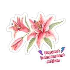 a watercolor drawing of pink flowers with the words support independent artists on it's side