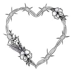 a heart with barbed wire and flowers