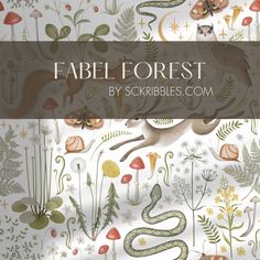 an image of a book cover with animals and plants in the background that reads fabel forest