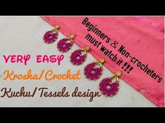 some pink and yellow earrings on top of a pink cloth with the words very easy royal crochet