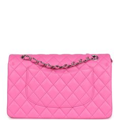 This Medium Classic Double Flap bag is in dark pink lambskin leather with silver tone hardware and features a front flap with signature CC turnlock closure, half moon back pocket, and adjustable interwoven silver tone chain link and dark pink leather shoulder strap.The interior is lined in dark pink leather with the "love letter" zipper compartment under the first flap, an "outer" slit pocket is under the second flap, and an interior compartment with two open pockets separated by a "lipstick" compartment.Collection: 21S (2021)Origin: FranceCondition: New and never worn (plastic on hardware)Accompanied by: Chanel Box, Chanel dustbag, felt, COA card, retail UPC, ribbon and carebookMeasurements: 10" width x 6" height x 2.75" depth; 16.5" strap drop (9.5" doubled) Chanel Box, Pink Chanel, Classic Bags, Yellow Leather, Love Letter, Bags Designer Fashion, Exclusive Bag, Fendi Bags, Flap Bag