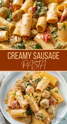 creamy sausage pasta with little balls of sausage, spinach, and roasted red peppers Sweet Italian Sausage Recipes, Sausage And Peppers Pasta, Creamy Sausage Pasta, Sausage And Spinach, Spicy Italian Sausage, Sausage Recipes For Dinner, Sausage Dinner, Sausage Pasta Recipes, Italian Sausage Pasta