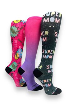 + True Graduated Compression + Made in the USA + Lifetime Guarantee + Stay Cool Technology + Seamless Toe + 3 pair pack Multicolor Stretch Sports Socks, Pink Breathable Fitted Socks, Running Socks, Custom Socks, Compression Socks, Cool Technology, No Show Socks, Super Mom, Brand Ambassador