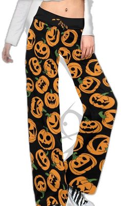 Casual Black Pants For Halloween, Wide Leg Black Pants For Halloween, Black Halloween Loungewear Pants, Orange Pants For Fall Loungewear, Casual Wide Leg Bottoms For Halloween, Party Lounge, Lounge Party, Pumpkin Party, Printed Trousers