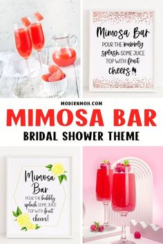 the mimosa bar bridal shower theme is featured in this postcard design