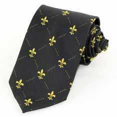 FLEUR DI LIS TIE: Striking black with gold design to celebrate Mardi Gas or any casual or dress occasion!   Color: Black with gold fleur di lis Material: Polyester Size: Classic (3 1/2+" X 57"-60") Brand: Parquet TJFY FLAT RATE/FREE SHIPPING: Add up to 10 items in the same order with our low flat rate! (International orders up to 5 items-individual country shipping rates apply) FREE SHIPPING on orders $49.99 and over! If you need more of a design than the number listed, please contact us for qua Fitted Gold Tie For Semi-formal Occasions, Classic Fitted Gold Ties, Necktie Dress, Ties For Men, Black Neck, Wedding Black, Mardi Gras Party, Tie Scarf, Mardi Gras Gifts