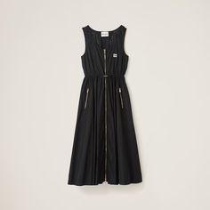 Black Sleeveless Technical Silk Dress | Miu Miu Chambray Dress, Dress C, Black Sleeveless, Jersey Dress, Hobo Bag, Silk Dress, Miu Miu, Dress Collection, Front Zipper