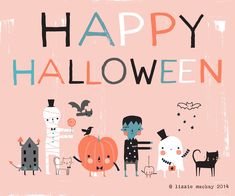 an image of happy halloween with cats and pumpkins on the front cover of this postcard